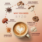 Mushroom Medium Roast Coffee USDA Organic with 6 Adaptogenic Mushrooms, USA Grown Instant Coffee for Better Energy, Focus Digestion Immunity with Lions Mane & Turkey Tail 30 Servings