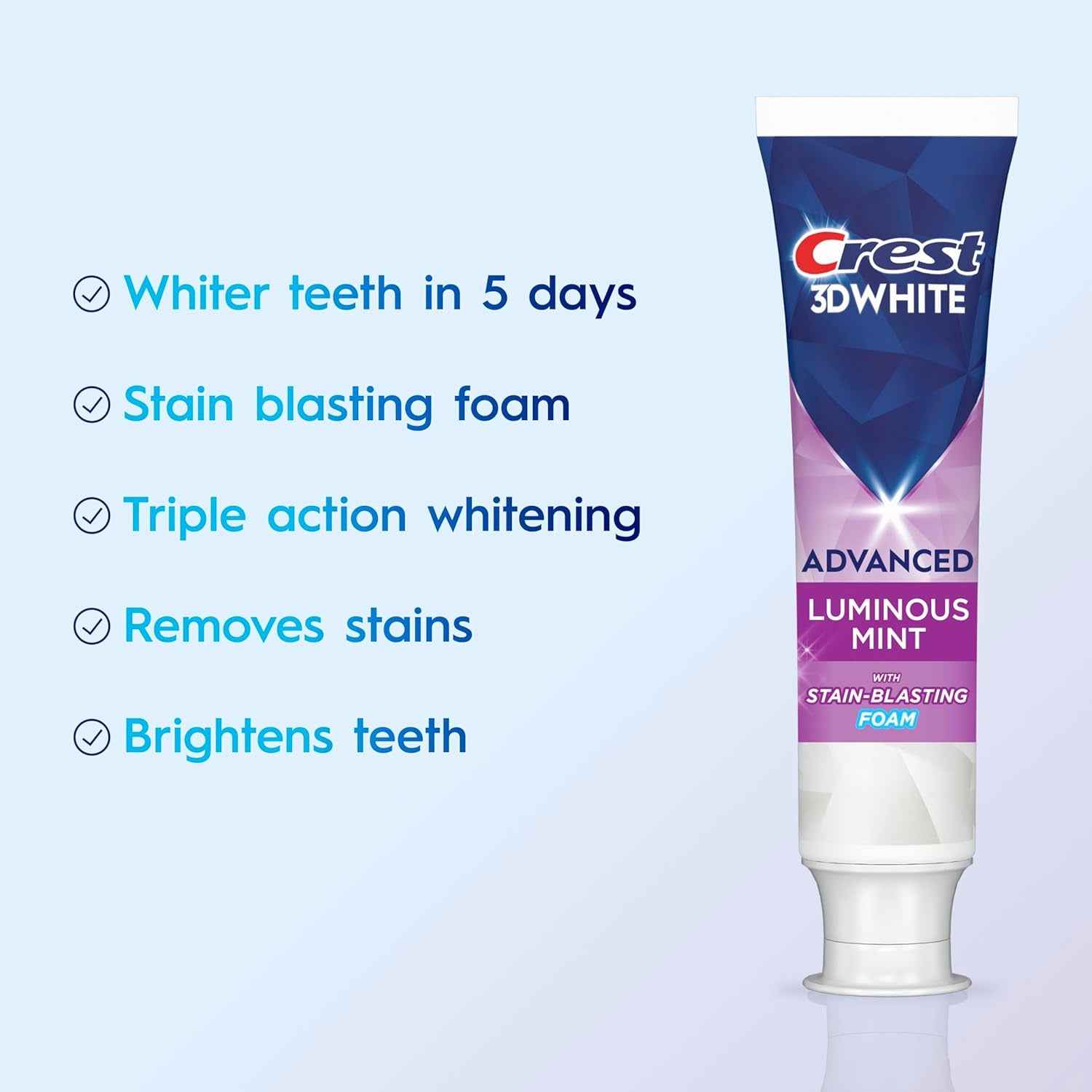 3D White Advanced, Teeth Whitening Toothpaste for Adults, 3.7 Oz, 4 Pack, Cavity Protection Fluoride Toothpaste, Strengthens Enamel, Travel Size Toiletries