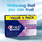 3D White Advanced, Teeth Whitening Toothpaste for Adults, 3.7 Oz, 4 Pack, Cavity Protection Fluoride Toothpaste, Strengthens Enamel, Travel Size Toiletries