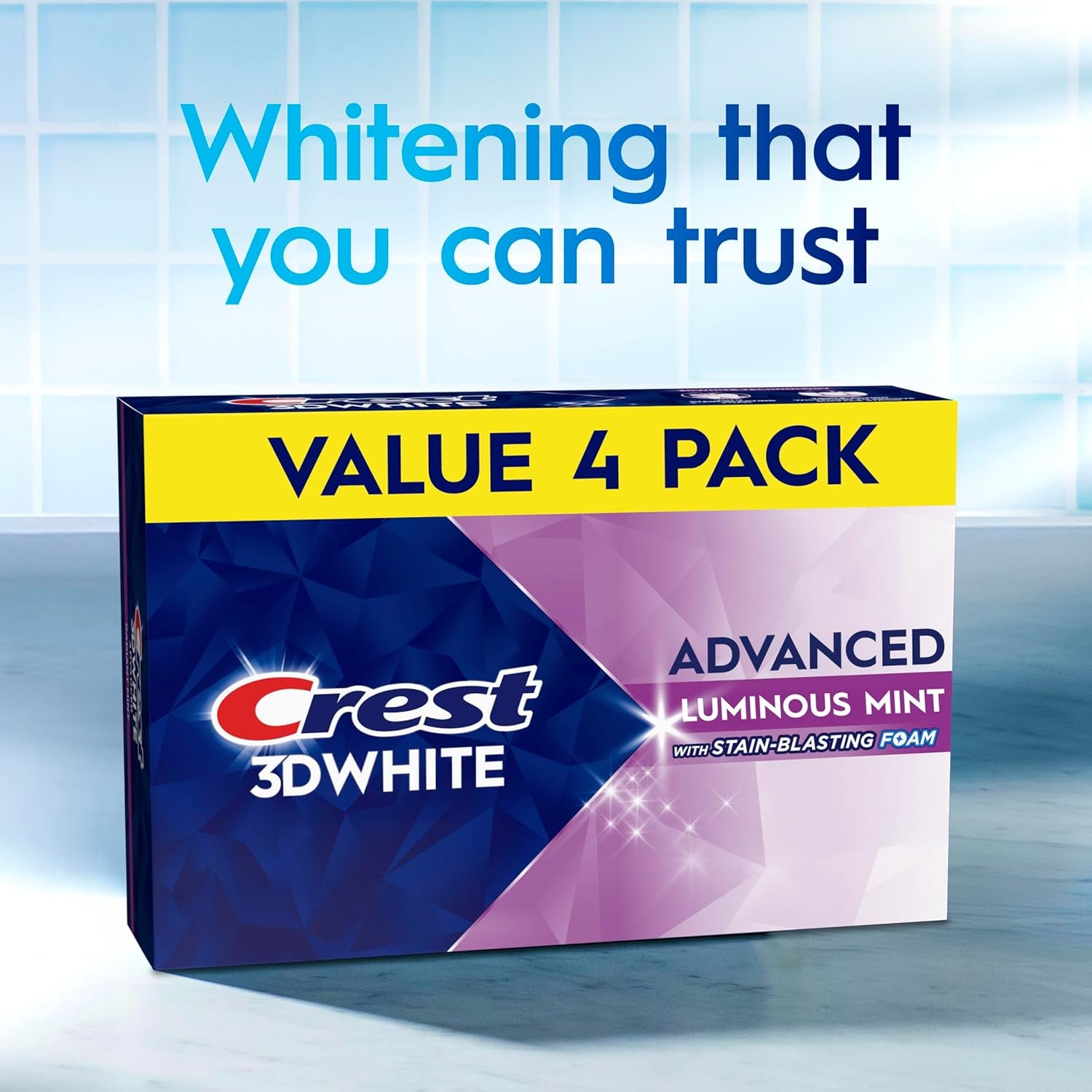 3D White Advanced, Teeth Whitening Toothpaste for Adults, 3.7 Oz, 4 Pack, Cavity Protection Fluoride Toothpaste, Strengthens Enamel, Travel Size Toiletries