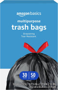 Multipurpose Drawstring Trash Bags, 30 Gallon Capacity, Tear Resistant, 50 Count (Previously Solimo)