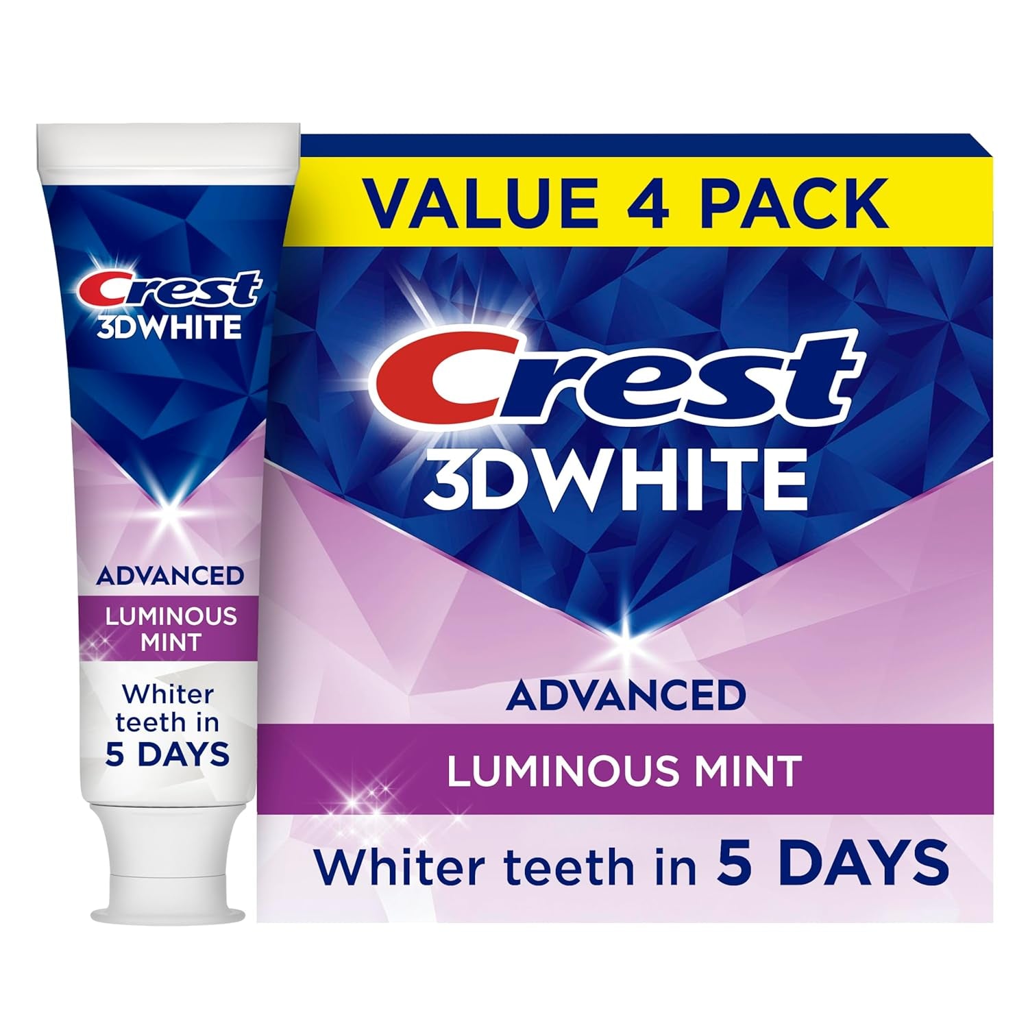 3D White Advanced, Teeth Whitening Toothpaste for Adults, 3.7 Oz, 4 Pack, Cavity Protection Fluoride Toothpaste, Strengthens Enamel, Travel Size Toiletries