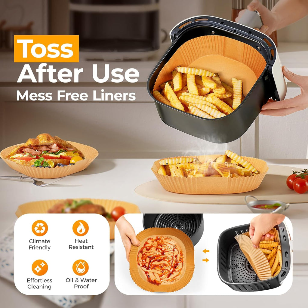 Air Fryer Paper Liners, 125Pcs Parchment Paper, Air Fryer Liners Disposable for Microwave, Non-Stick Air Fryer Liner Square Free of Bleach (8IN)
