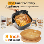 Air Fryer Paper Liners, 125Pcs Parchment Paper, Air Fryer Liners Disposable for Microwave, Non-Stick Air Fryer Liner Square Free of Bleach (8IN)