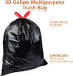 Multipurpose Drawstring Trash Bags, 30 Gallon Capacity, Tear Resistant, 50 Count (Previously Solimo)
