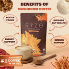 Mushroom Medium Roast Coffee USDA Organic with 6 Adaptogenic Mushrooms, USA Grown Instant Coffee for Better Energy, Focus Digestion Immunity with Lions Mane & Turkey Tail 30 Servings