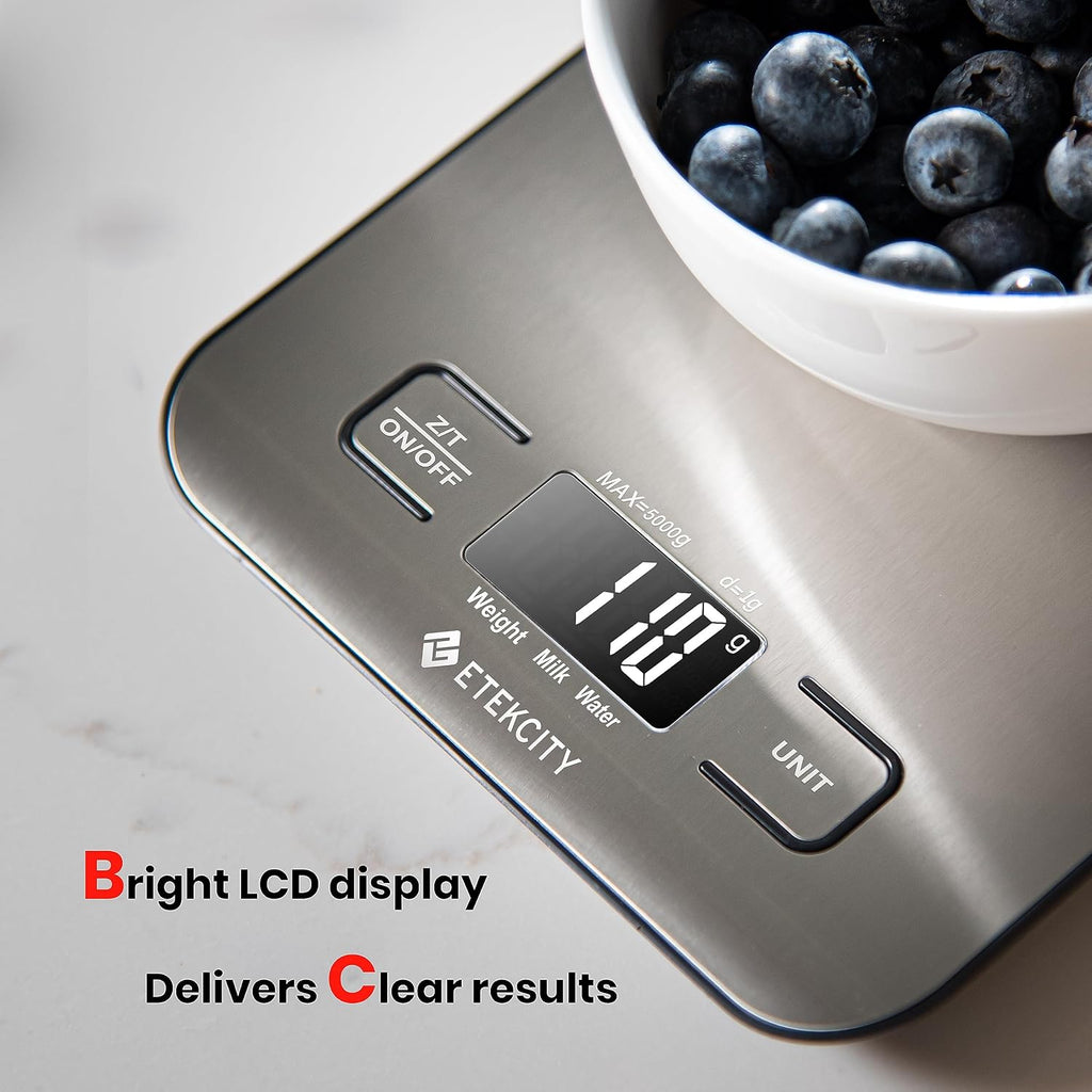 Food Kitchen Scale, Digital Grams and Ounces for Weight Loss, Baking, Cooking, Keto and Meal Prep, LCD Display, Medium, 304 Stainless Steel