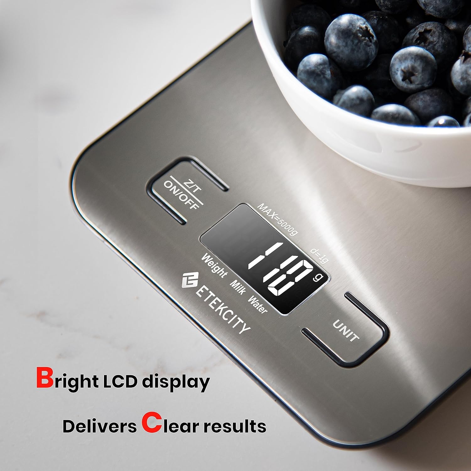Food Kitchen Scale, Digital Grams and Ounces for Weight Loss, Baking, Cooking, Keto and Meal Prep, LCD Display, Medium, 304 Stainless Steel