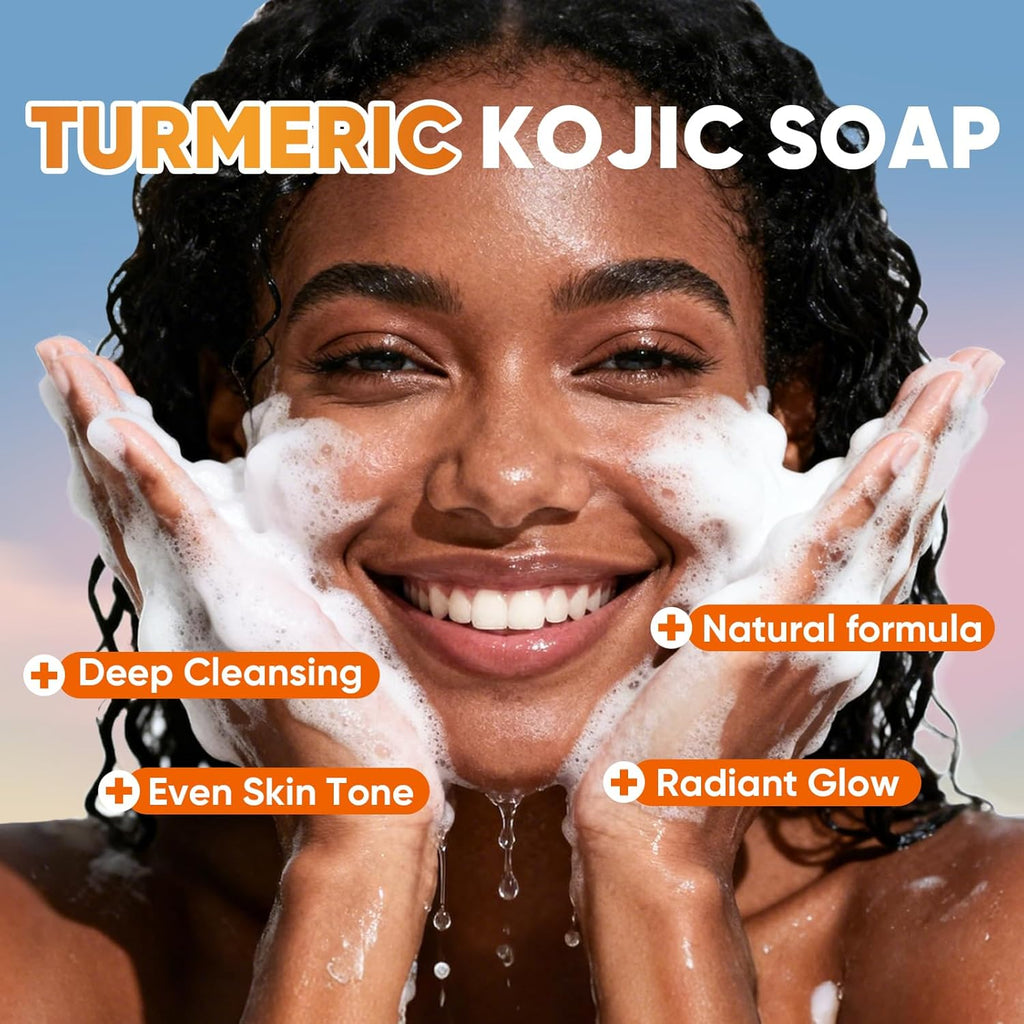 5 Pack Turmeric Kojic Acid Soap Bars(80G) - Infused with Retinol, Hydrolyzed Collagen, Vitamin E & Shea Butter, Gentle Care for Face, Body & Underarms, SLS Free, Suitable for Oily & Dry Skin