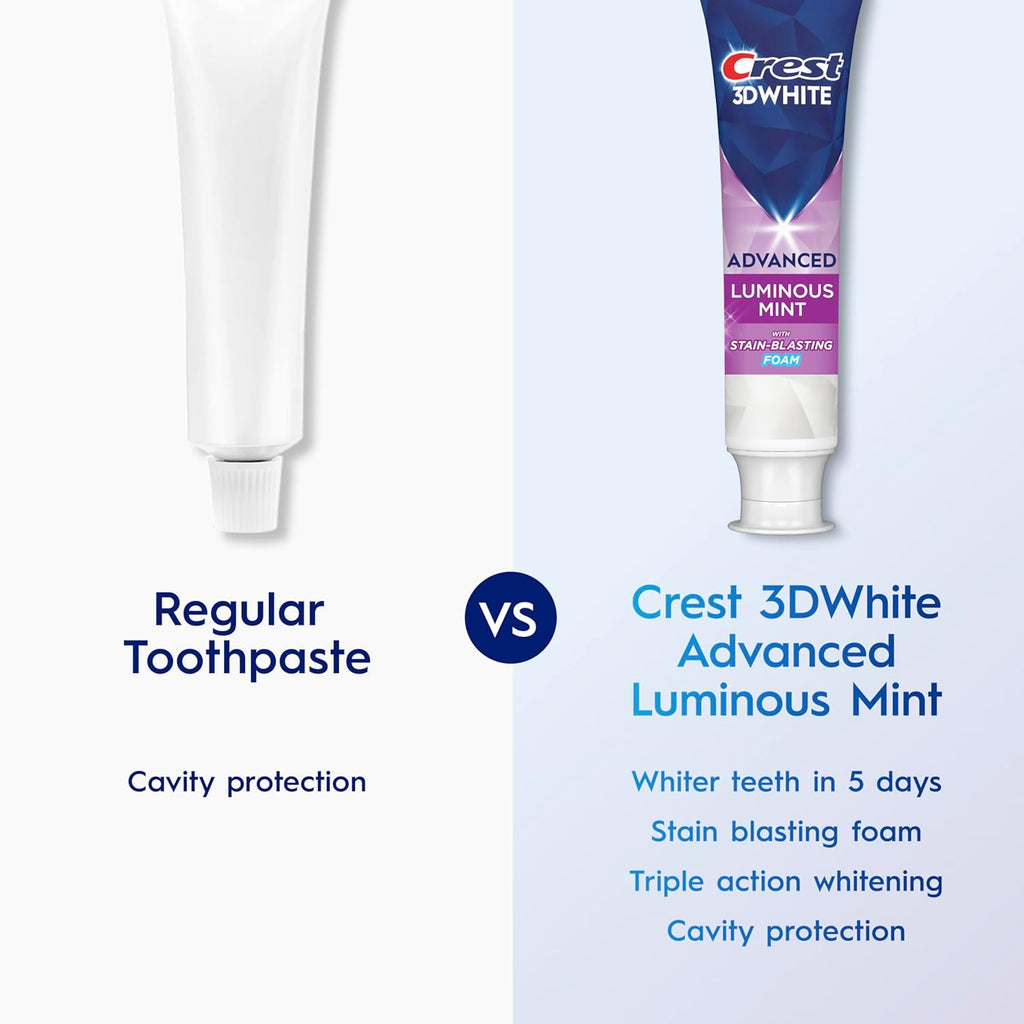 3D White Advanced, Teeth Whitening Toothpaste for Adults, 3.7 Oz, 4 Pack, Cavity Protection Fluoride Toothpaste, Strengthens Enamel, Travel Size Toiletries