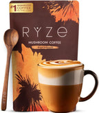Mushroom Medium Roast Coffee USDA Organic with 6 Adaptogenic Mushrooms, USA Grown Instant Coffee for Better Energy, Focus Digestion Immunity with Lions Mane & Turkey Tail 30 Servings